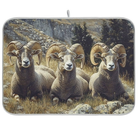 

BZSMCE Dish Drying Mat Three Bighorn Sheep Lying Design Drying Mats