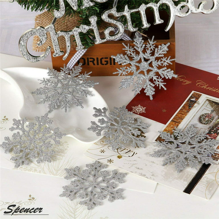 4 Ornament Shaped Candles White Silver Glitter Snowflake Christmas wax small