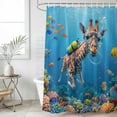 thumbnail image 4 of Shower Curtain Diving Giraffe Bathroom Curtains with Hooks, Waterproof Fabric Funny Animal Fish Coral Ocean Seafloor Bath Shower Curtains Set for Bathroom Bathtubs Decor 72x72 Inch, 4 of 9