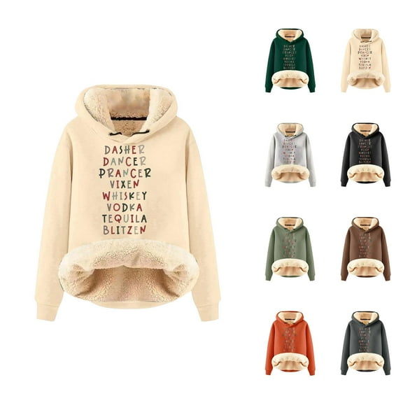 Dasher Dancer Prancer Vixen Tequila Blitzen Hoodies for Women Heavyweight Christmas Hooded Sweatshirt Pullover