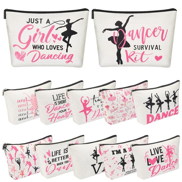Silkfly 12 Pcs Dance Makeup Bag Ballet Cosmetic Bag Ballet Lover Gift Portable Travel Dance Stuff Teacher Appreciation Gifts Toiletry Zipper Pouch for Wome