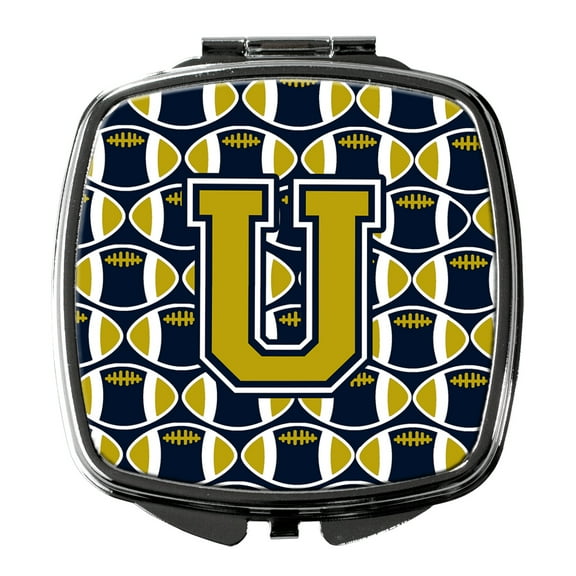 Letter U Football Blue and Gold Compact Mirror CJ1074-USCM