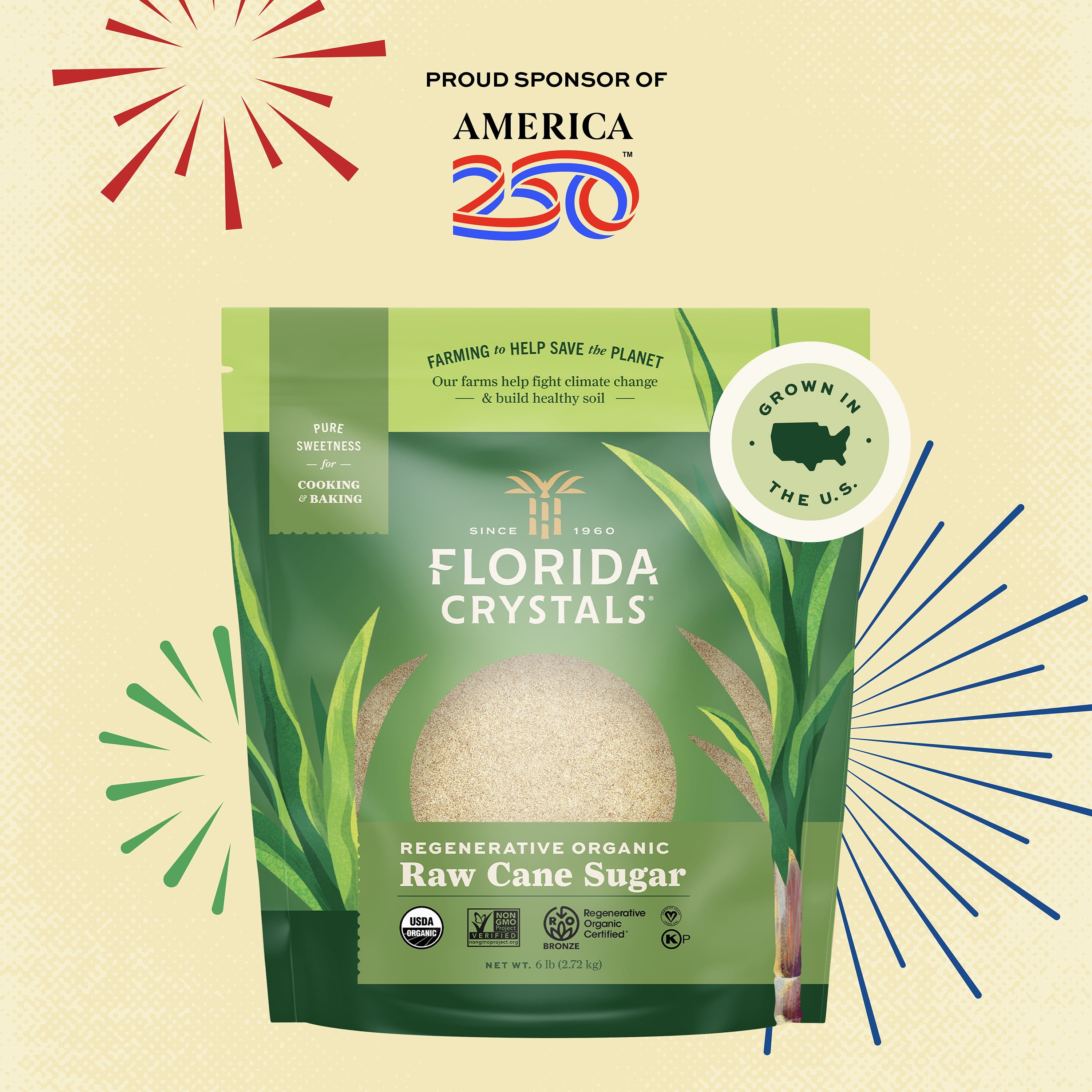 (6 pack) Florida Crystals Regenerative Organic Raw Cane Sugar, 6 lb