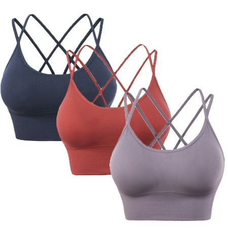 

Xmarks Women s Cross Back Sports Bra Padded Strappy Medium Support Yoga Bra for Workout Fitness 3 Pack