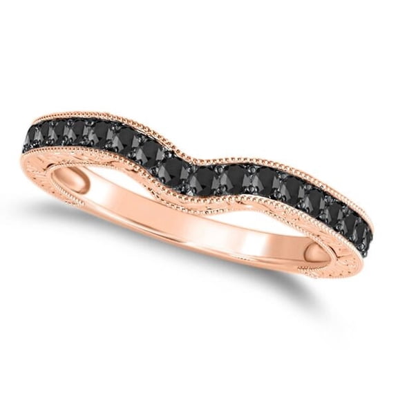 Mauli Jewels 0.35 Carat Black Diamond Wedding Band for Women in 10K Rose Gold, Black Rhodium Plated, 4-Prong Bridal Anniversary Ring