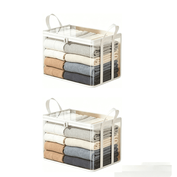 Medium Heavy-Duty Thick Plastic Clear Storage Bag Stackable Foldable Moving Bins for Clothes, Reinforced Handles & Zipper, Space Saver Totes for Closet