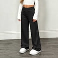 thumbnail image 2 of DJDLJWCJ Girls Wide Leg Pants Elastic Waist Stretch Soft Lounge Pants Solid Color Lightweight Pull-On Trousers Black Size 9, 2 of 10