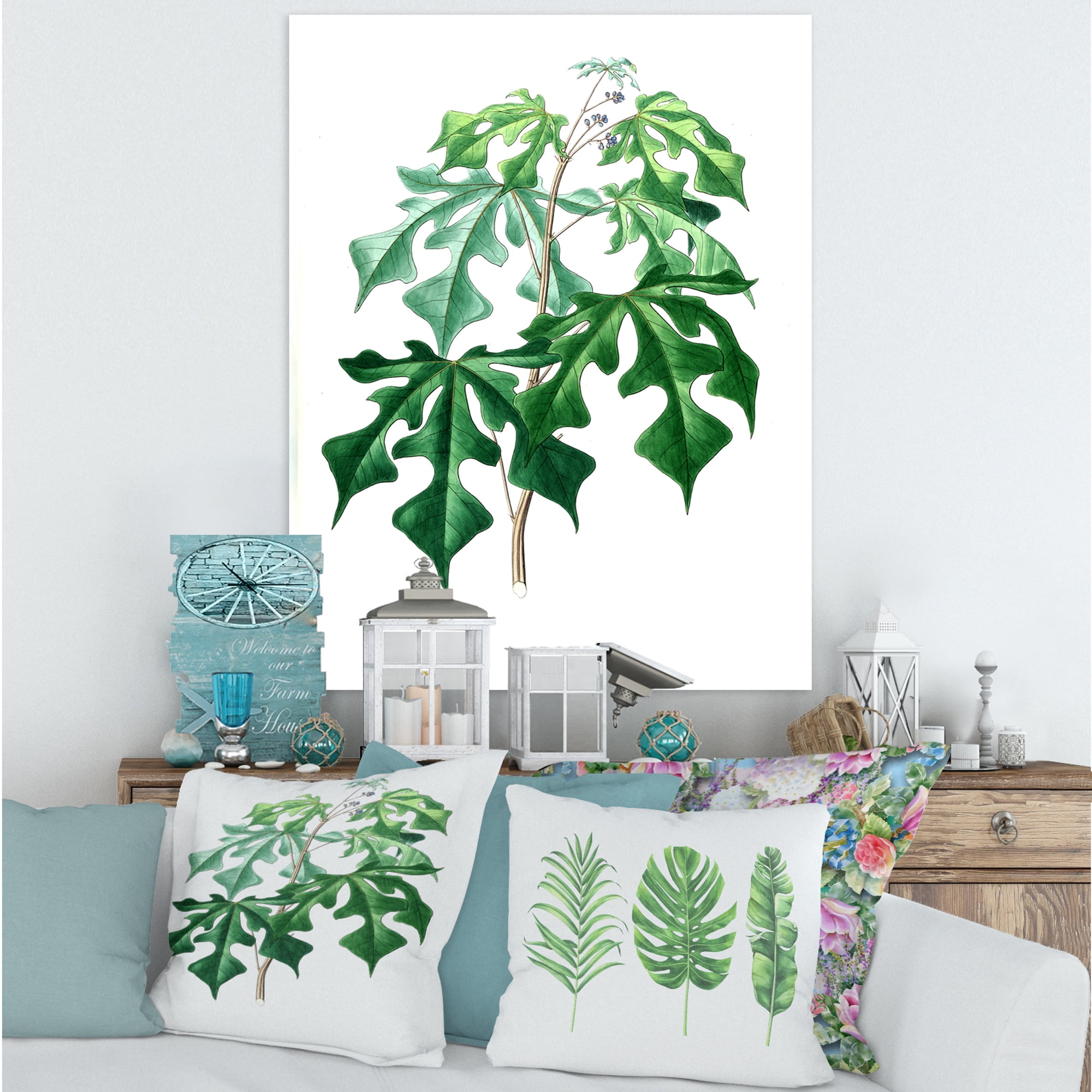 Designart ' Ancient Green Leaves Plants II ' Traditional Canvas Wall Art Print