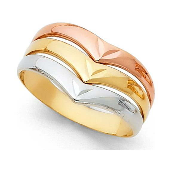 Three Band Semanario Ring 14k Yellow White Rose Gold Satin Finish Diamond Cut Tri Color 10MM Size 7
