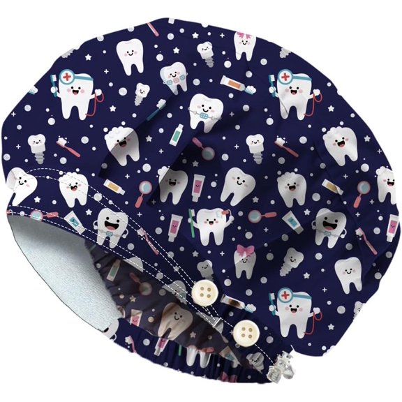 1pc Cotton Adjustable Printed Bouffant Hats Working Caps for Women Men with Button Tooth Inner Diameter: 400-600mm for handmaking