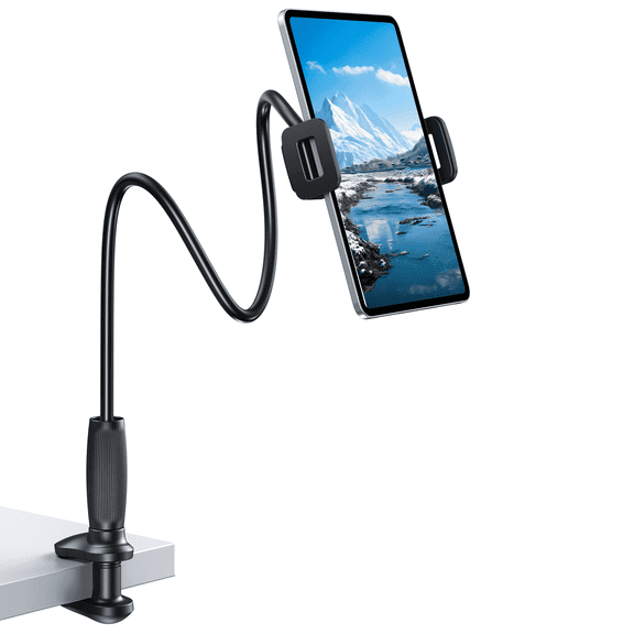 CreaDream Gooseneck Tablet Holder for iPad & Kindle, Flexible Arm Tablet Stand Clip Tablet Mount Compatible with iPad Pro Air Mini, Galaxy Tab, Switch, iPhone More 4.7-11" Device - Black