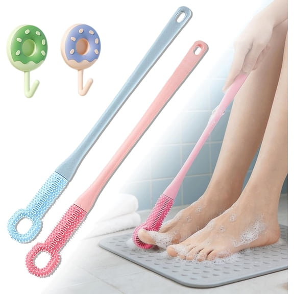 Easy-Reach Deep Cleaning Foot Brush, 15.7" 3-in-1 Long Handled Foot Scrubber for Wet or Dry Brushing, Foot Scrubber Exfoliating Brush for Men & Women (Mix)