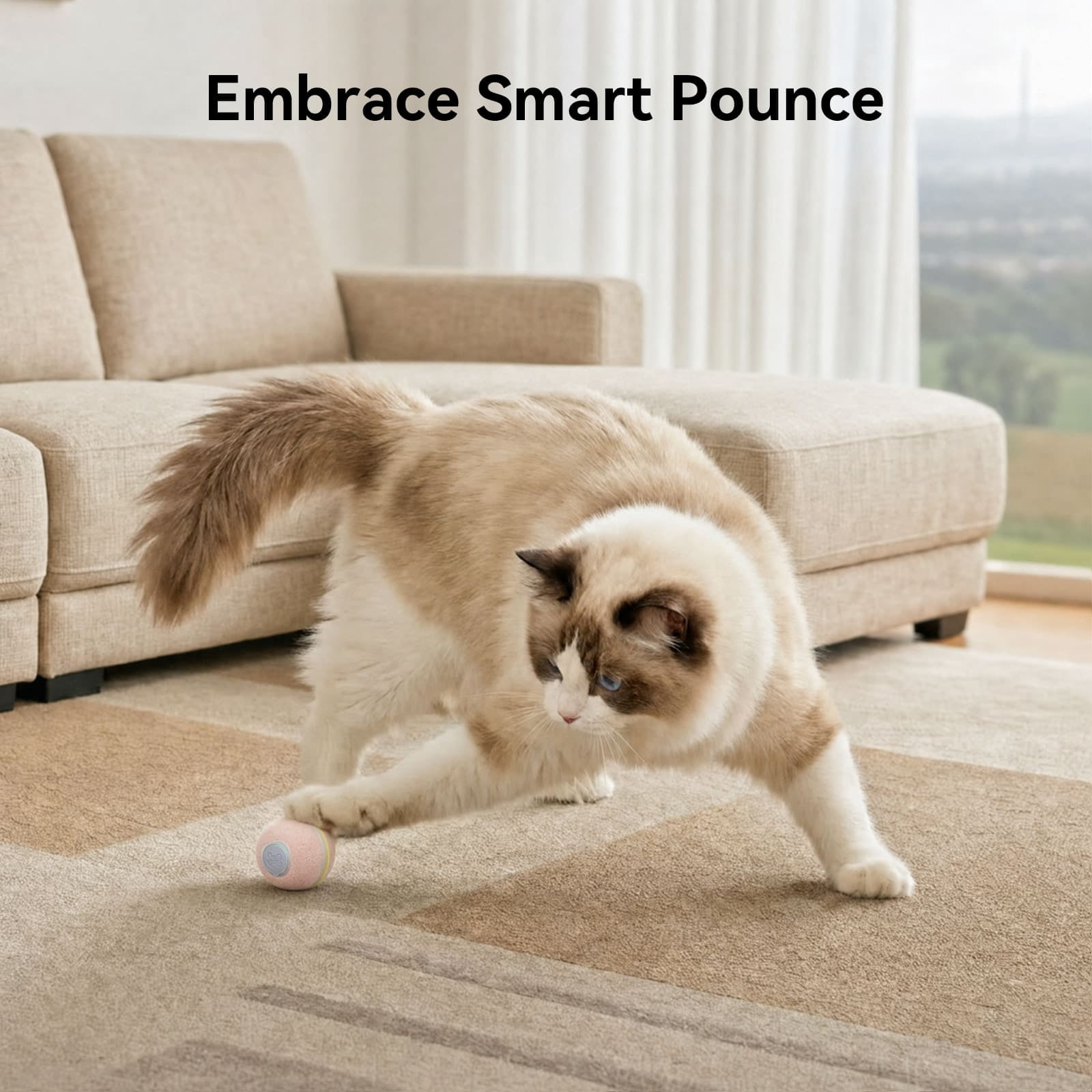 Cheerble Wicked Ball M3 Automatic Ball & Interactive Cat Toy with Bell, Apricot Beige