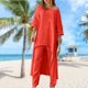 thumbnail image 1 of Top De Manga Larga + Pantalones Top de manga larga para mujer + Pantalones Chándal de algodón y lino para mujer Traje de ropa de 2 piezas (Naranja M) Cgtredaw Naranja M para Mujer, 1 of 1