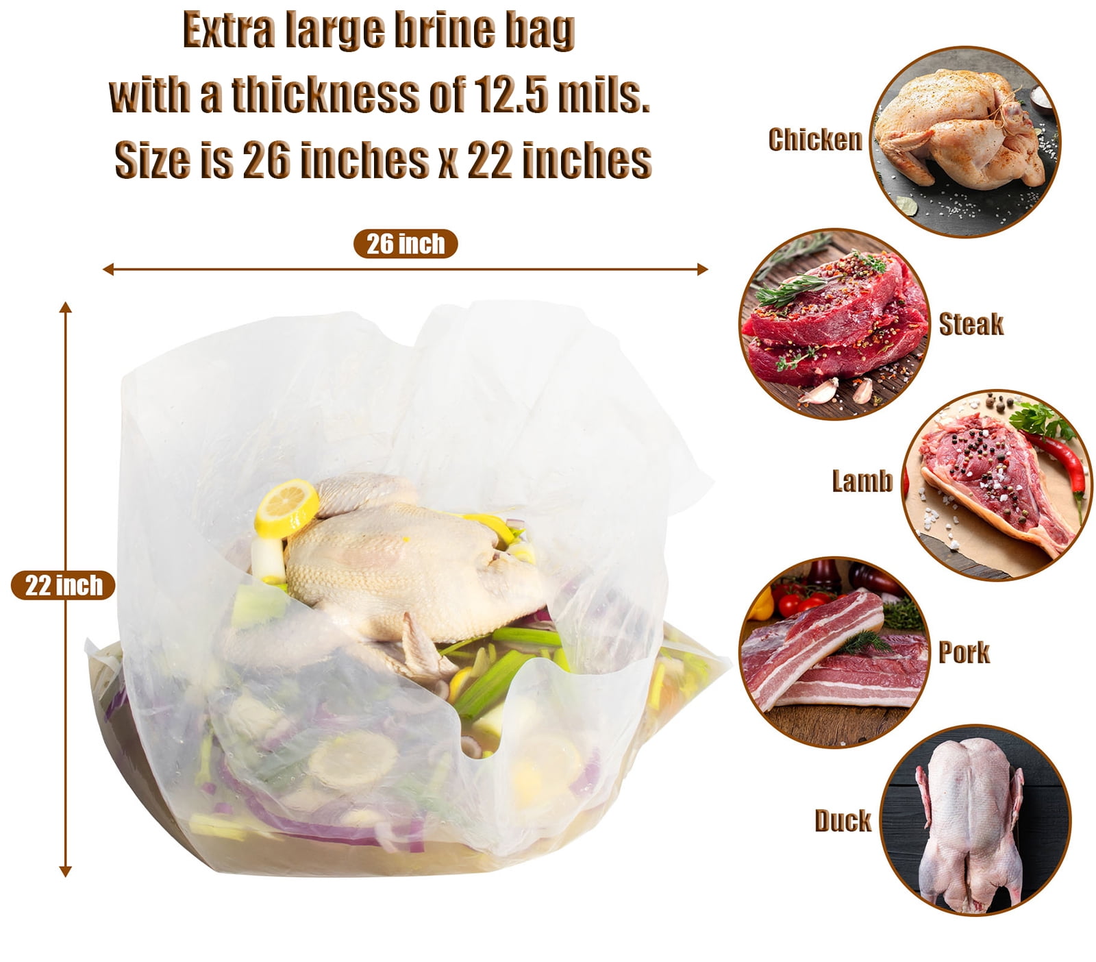 DIMESHY Turkey Brining Bag, 26×22 2 Packs Extra Large Brine Bag with 2  Strings Thickened Brining Bag Holds Up to 35 Pounds, Double Zippers Seal