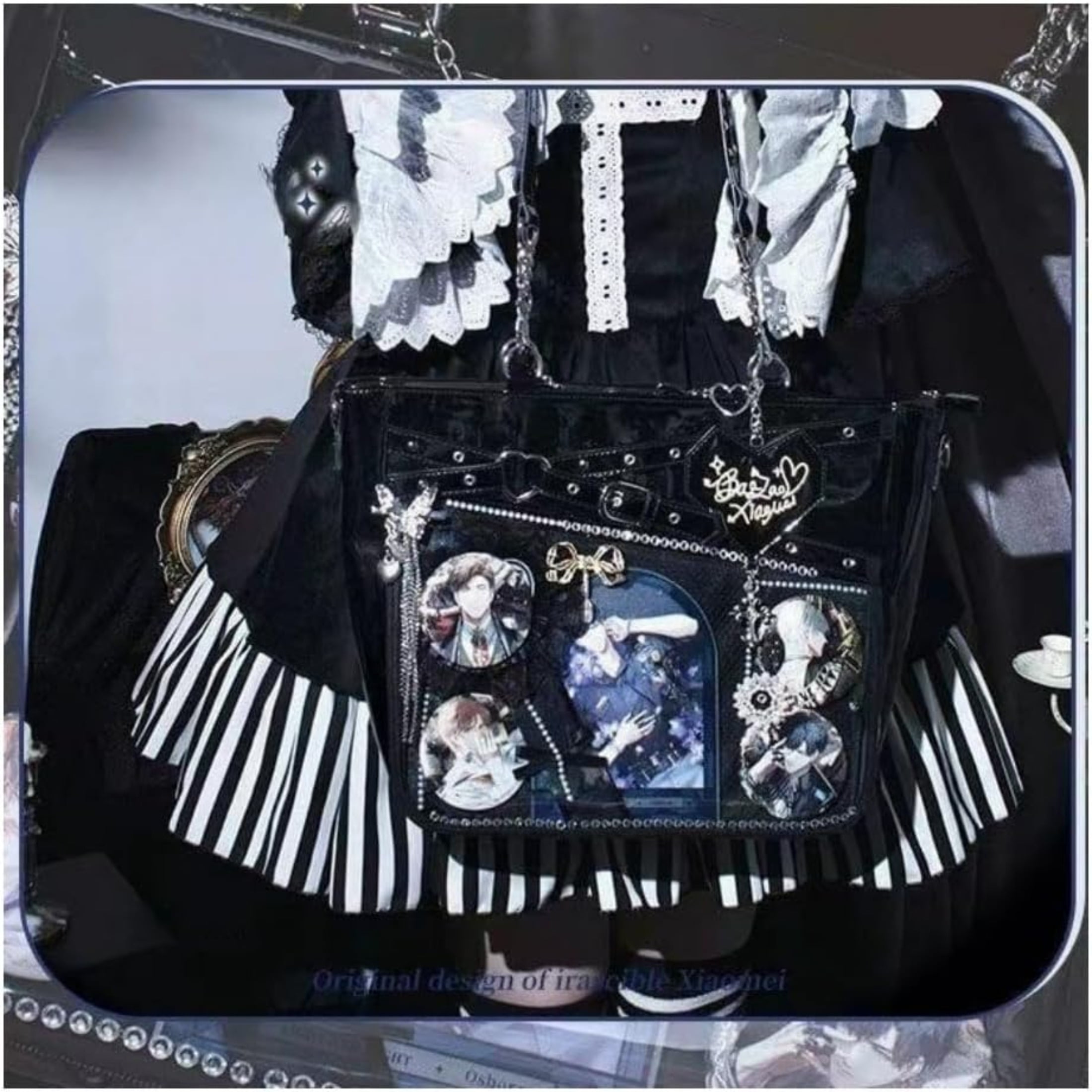 Love-Chains Ita Bag Pins Display Single Shoulder Crossbody Bag PU Leather Big Capacity Handbag Chain Clear Purse with Insert