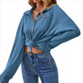 thumbnail image 2 of Sudadera Informal de Larga con Solapa y Botones para Mujer, Estilo 2025 Azul S, 2 of 9