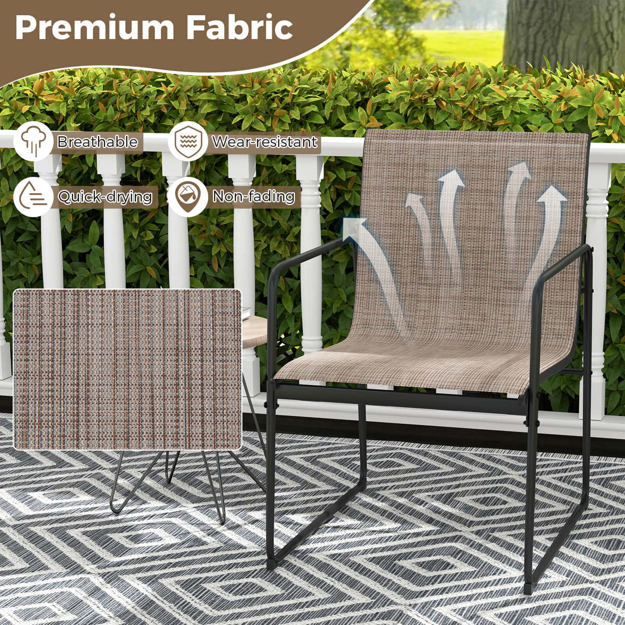 Costway 2 PCS Outdoor Dining Chairs Patio Furniture Chair with Breathable Seat & Backrest