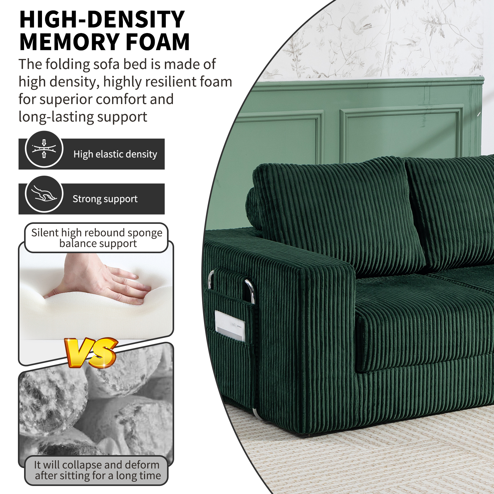 69 Inches Convertible Sofa Bed Boneless 2 Seats Loveseat Sleeper Sofa 2 Seater Small Couch 3-in-1 Folding Sofa Floor Sofa with Deep Seat No Assemble Required