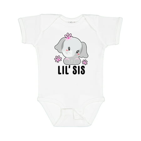 

Inktastic Lil Sis with Cute Elephant with Flower Girls Baby Bodysuit
