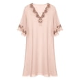 thumbnail image 4 of Womens Lace Sleeve Nightgown Solid Color Ice Silk Short Sleeve Midi Loose Beige L, 4 of 4