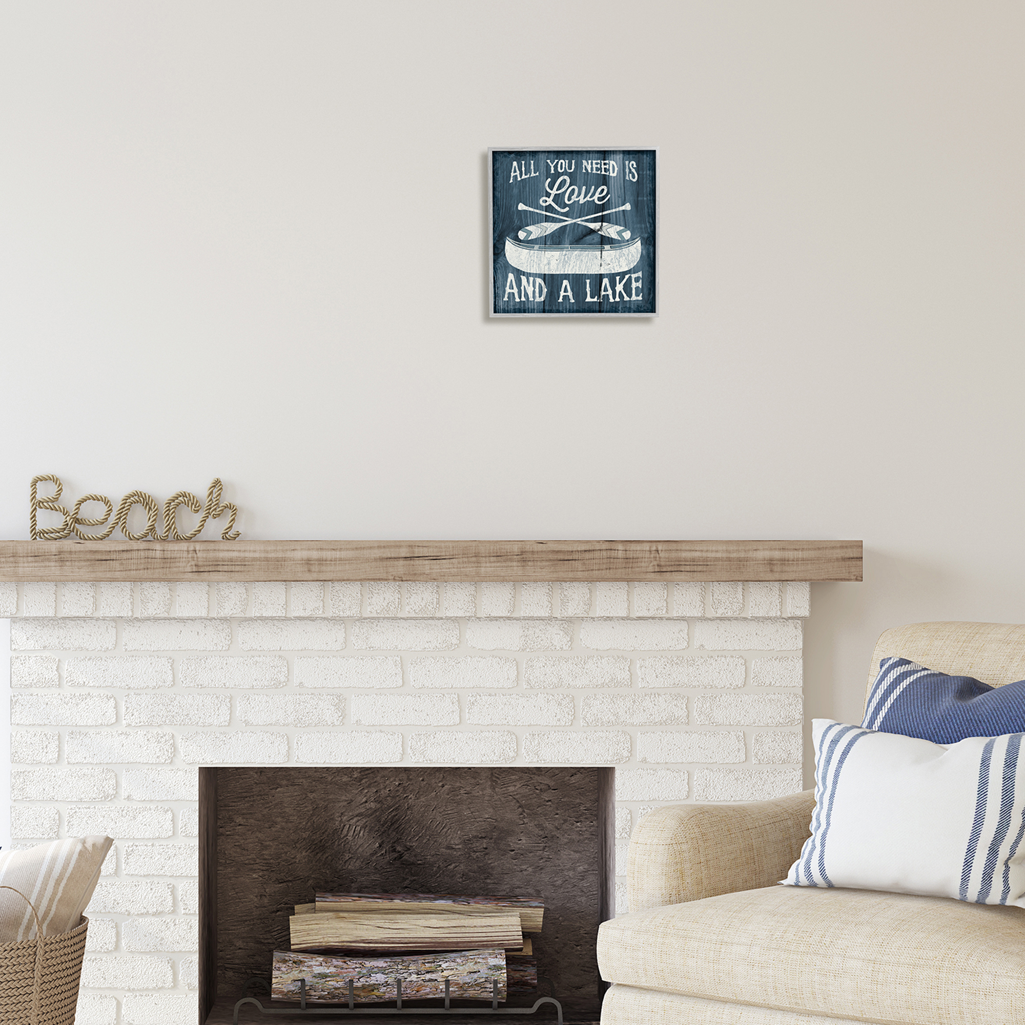 Stupell Industries Love & Lake Phrase Transportation Painting Gray Framed Art Print Wall Art, 12 x 12