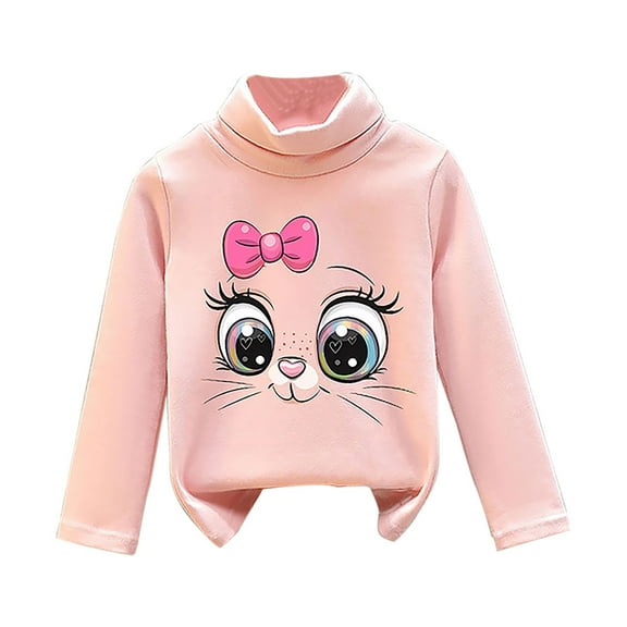 Otqutp Warm Turtle Neck Tops for Girl's Fall and Winter Cat Print Thickened De Velvet Half Turtleneck Bottoming Shirt Long Sleeve Shirts(PK1,4-5 Years)