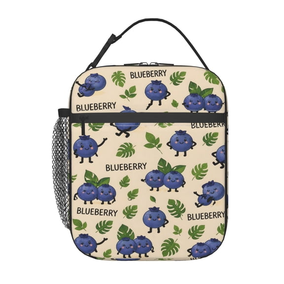 Cute Blueberry Fruit Lunch Bag Reusable Thermal Lunch Box with Handle for Women and Men