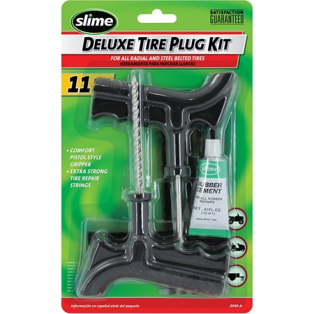 Slime 11-Piece Deluxe Tire Plug Kit with Glue - (Best Motorcycle Tire Repair Kit)
