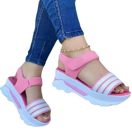 

Women s Platform Sandals Peep Toes Ultra-Thick Sole Shoes Hook & Loop Closure Footwear for Girls Ladies 42 Pink