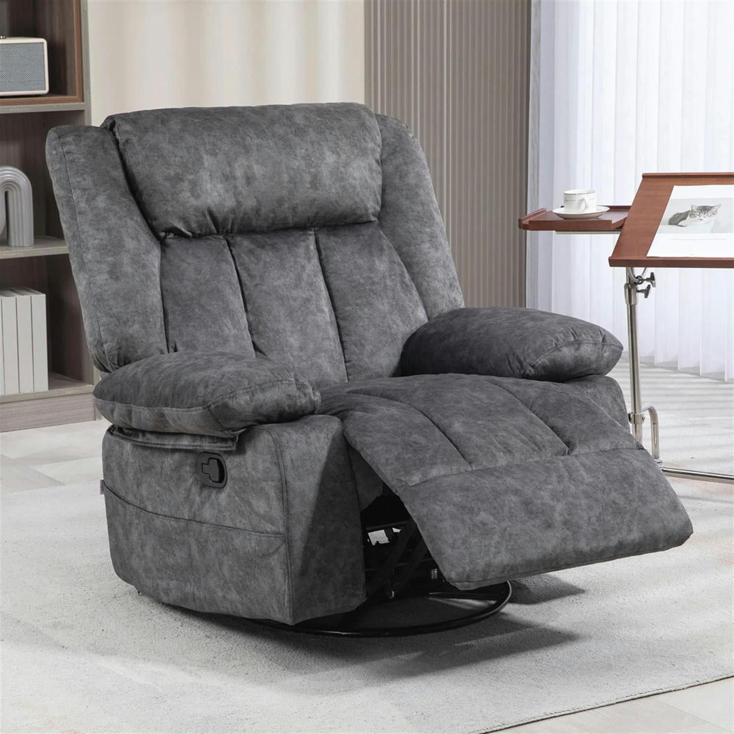Demi Bonn 39" High-Back Swivel Recliner with Cushion, Comfortable Footrest, Fabric Rocking Chair for Living Room, Gray