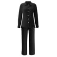 thumbnail image 4 of Conjunto de 2 piezas para mujer: pantalones anchos y blusa con cuello en V - Ropa informal con cintura elástica - Poliéster, S-XL, 4 of 5