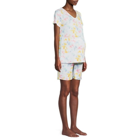 

Jaclyn Women s Maternity V-Neck Top and Biker Shorts Sleep Set 2-Piece