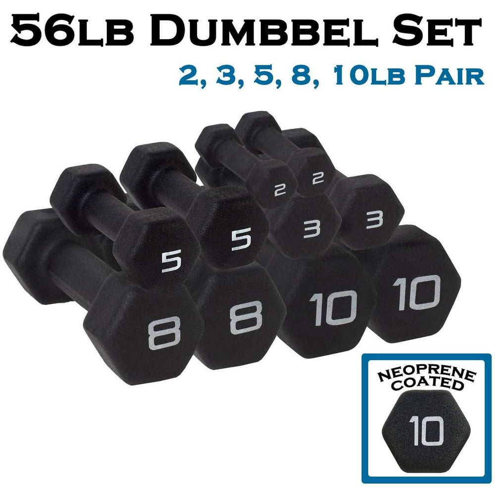 WF Athletic Supply BLACK Neoprene Dumbbell Set, NonSlip, Hex Shape, Free weights set for Muscle