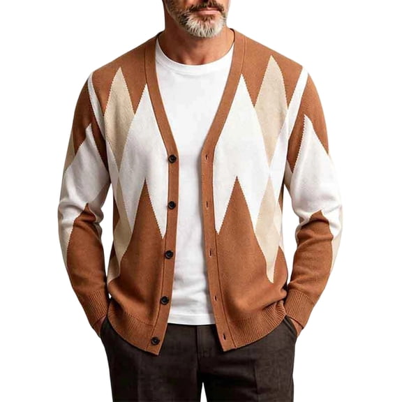 akafmk Cardigan Sweater for Men Vintage Button Front Knitted Sweater Top Long Sleeve Loose Fall Winter Casual Mens Clothes, Size M