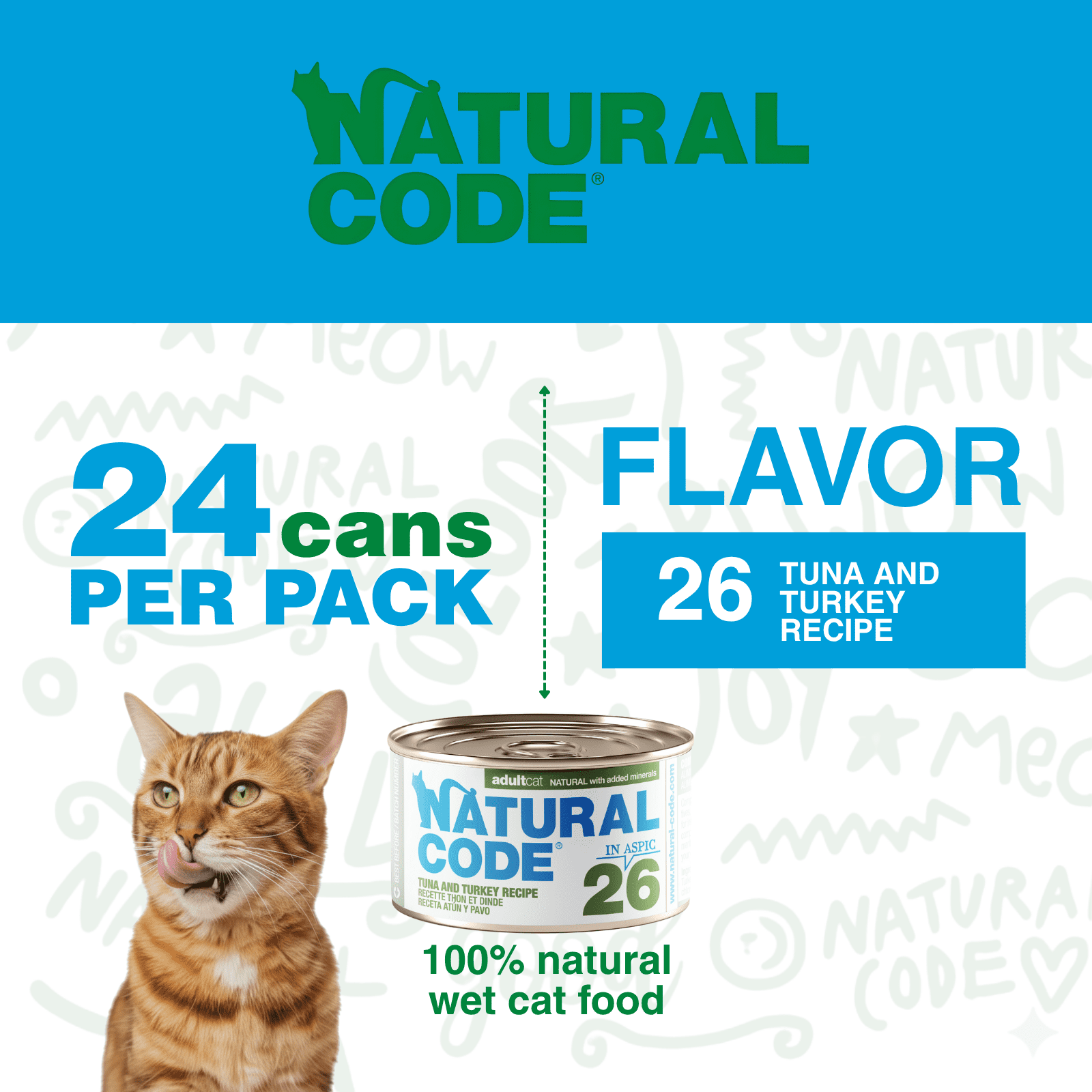 Natural Code - Wet Cat Food, Limited Ingredient Cat Food, High-Protein, Non-GMO, No Artificial Additives, Made In Italy, Tuna & Turkey in Aspic for Adult Cats (3 oz, 24 Pack)