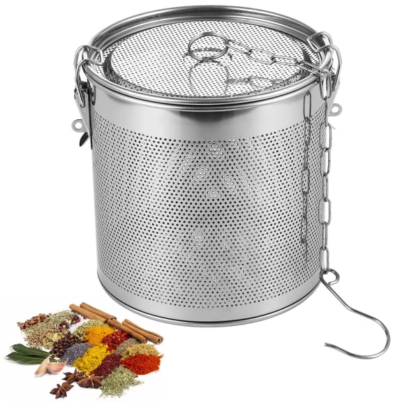 Stainless Steel Infuser Basket, 6.3 x 6.3 x 6.3 in Seasoning Strainer with Locking Lid & Extended Hook Chain, Mesh Filter for Cooking & Brewing, Large Tea Strainer