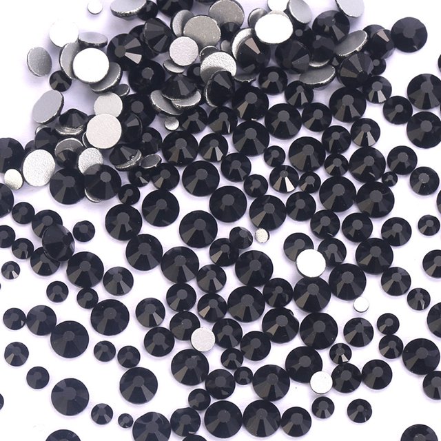 Diamante negro, arte de uñas de cristal Flatbacks sin diamantes de imitación Hotfix