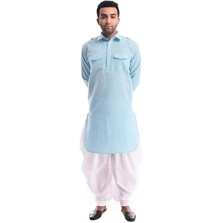 

Royal Kurta Mens Linen Pathani Kurta Salwar Blue