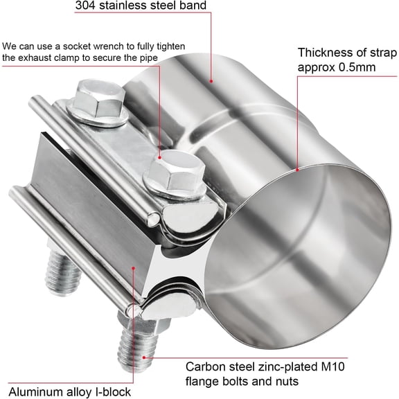 2 Pack 2.25 Inch Exhaust Clamp, Stainless Steel Lap Joint Muffler Clamp, Connects 2.25 OD to 2.25 ID Exhaust Pipe, Catalytic Converter and Exhaust System Repair