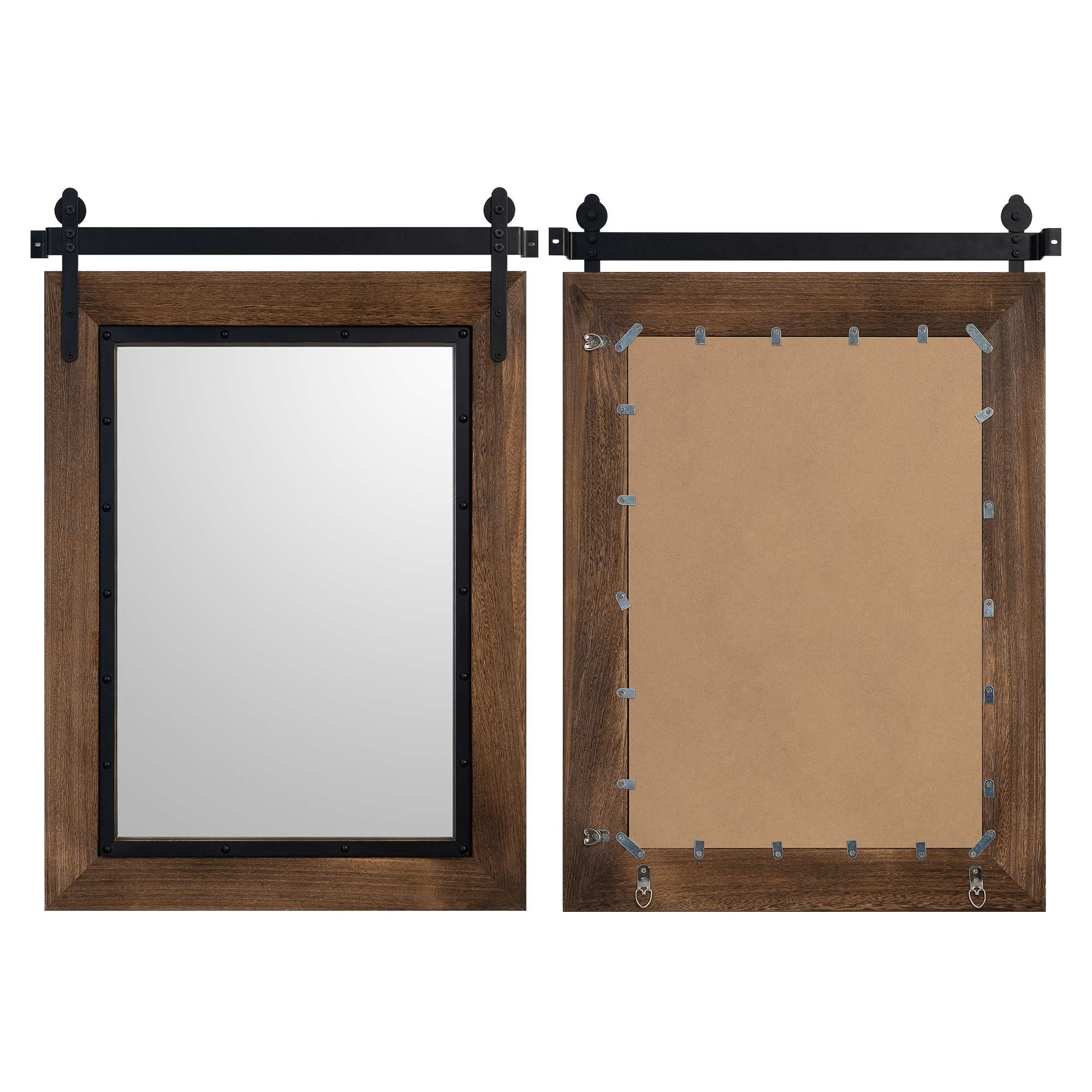 YOSHOOT Farmhouse Barn Door Mirror,32"x24" Rustic Bathroom Mirror, Wood Frame Wall Mirror, Wooden Mirror for Living Room Bedroom Entryway Wall Décor