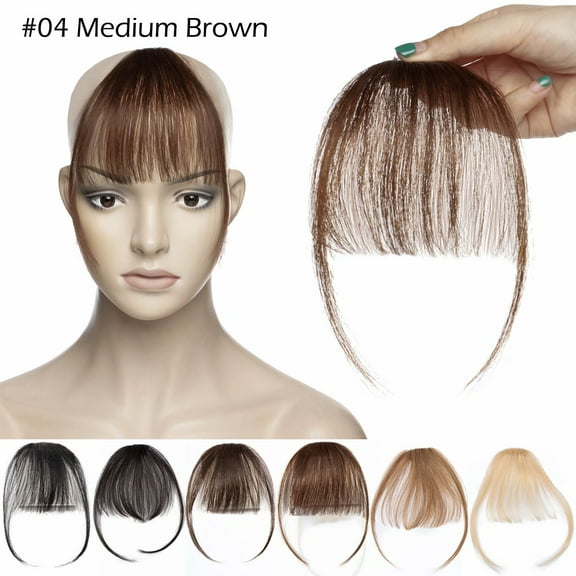 Benehair Thin Air Bangs Fringe Clip In 100% Real Remy Human Hair Extensions Hiarpiece Invisible Front Hair Piece Women Brown 2 Clips