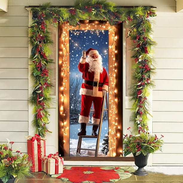 Cortina Navideña para Puerta (90 X 180 Cm) | Decoración Navideña de Papá Noel | Cortinas Colgantes Navideñas para Interior y Exterior | Decoración Festiva Reutilizable y Duradera de Poliéster