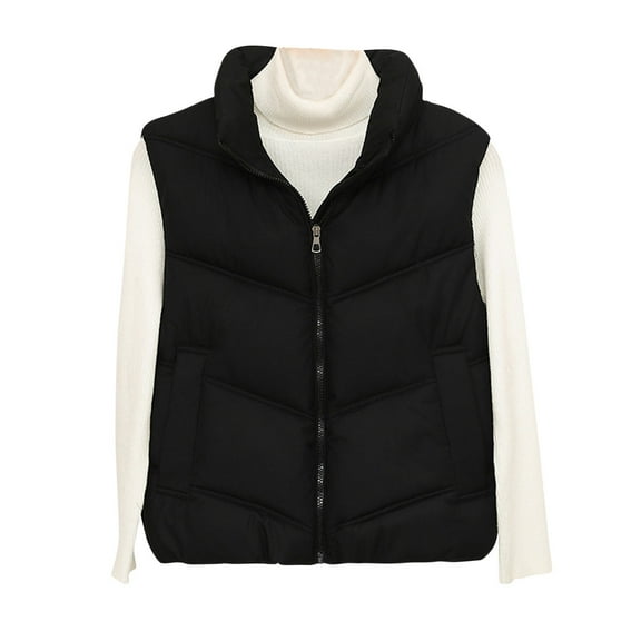 Htigea Lightweight Vest for Women Stand Collar Sleeveless Jackets Puffer Warm Coats Fall Winter Everyday Vests with Pockets Black M