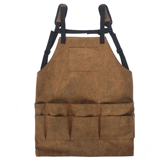 Kenally Delantal de lona encerada de grosor de salón marrón Vintage para peluquería con bolsillos y cuero resistente al agua profesional Jardín y Patio Kenally TO004345-00
