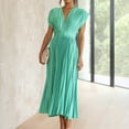 thumbnail image 7 of KIJBLAE Womens Pleating Swing Lace-up Backless Midi Dress Summer Fashion 2023 V Neck Dress Temperament Elegant Holiday Vacation Cap Sleeve Wedding Guest Plain Party Prom Beach Green M, 7 of 7