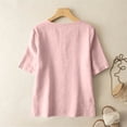 thumbnail image 4 of Summer Linen Shirts for Women 2026 Trendy Short Sleeve Boho Tops Dressy Casual Crewneck Vacation Tunic Blouse Pink XL, 4 of 4