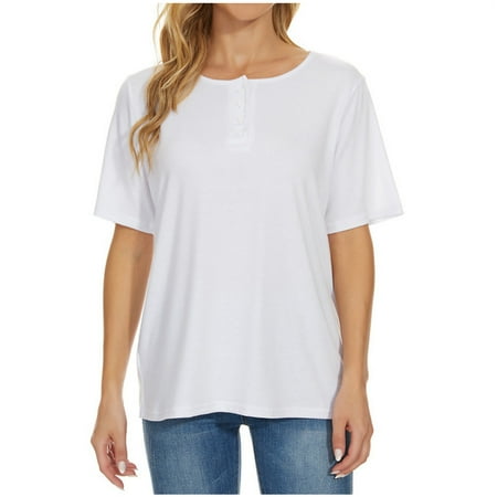 

Shirts for Women Womens Tops Dressy Casual Fashion Women Summer Casual Loose Short Sleeve Pullove Solid Blouse T-Shirt Off The Shoulder Tops for Women Tube Tops for Women New Arrival White L