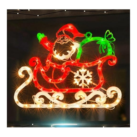 Lighted Santa Sleigh Window Decoration - Christmas Lights Indoor/Outdoor - 17.2 inch Festive Holiday Decor with 50 LED Lights - Party, Garden, Patio