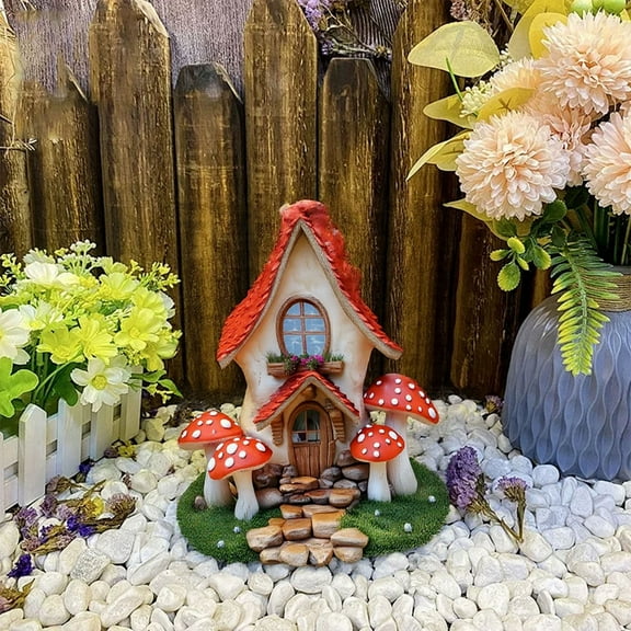 Outdoor Statues, Garden Decor, Fairy Garden Kit, Pvc Garden Card Insertion, Solar Powered Fairy Garden Kit, Mushroom House Ornaments Decor for Porch, Birthday Gifts for Mom, Grandma,Women, 2Pc